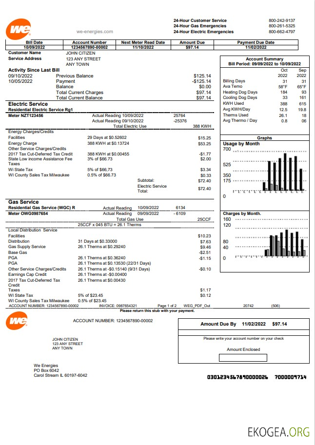 USA We utility bill template in Word and PDF format